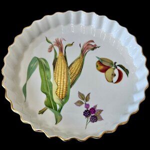 Royal Worcester 'Evesham Gold' Quiche Tart Dish Corn Fruit Gold Rim England 10"W
